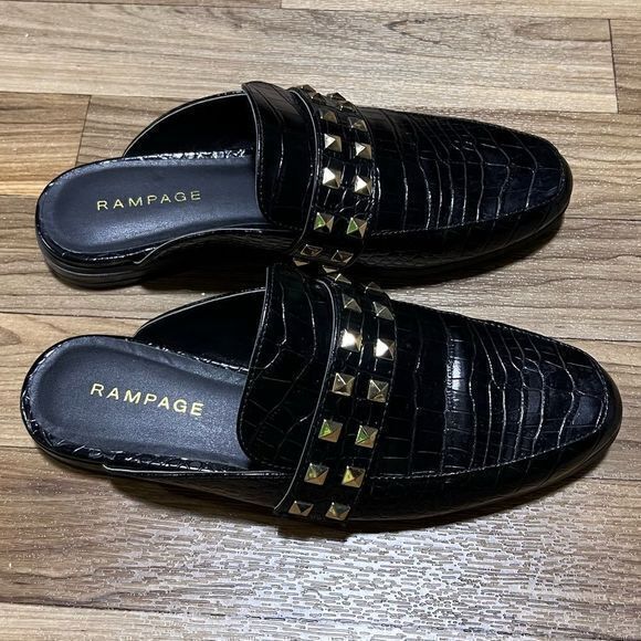Rampage Sz 7.5 Brady Studded Almond Toe‎ Mules Black - Picture 5 of 10